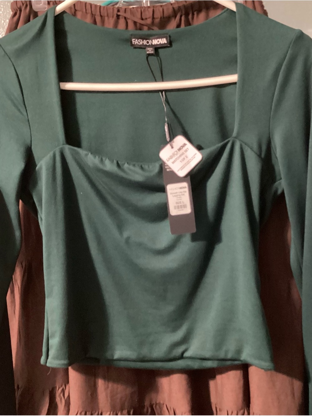 Fashion Nova Emerald Green Square Neck Long Sleeve Top